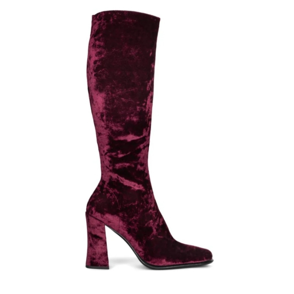 Jeffrey Campbell Crushed Velvet Burgundy Knee High Boots